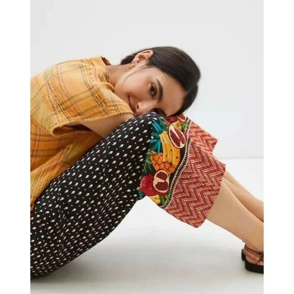 Farm Rio x Anthropologie Tucker Paperbag Pants Tropical Fruit Black Size XS $178 - Picture 3 of 14